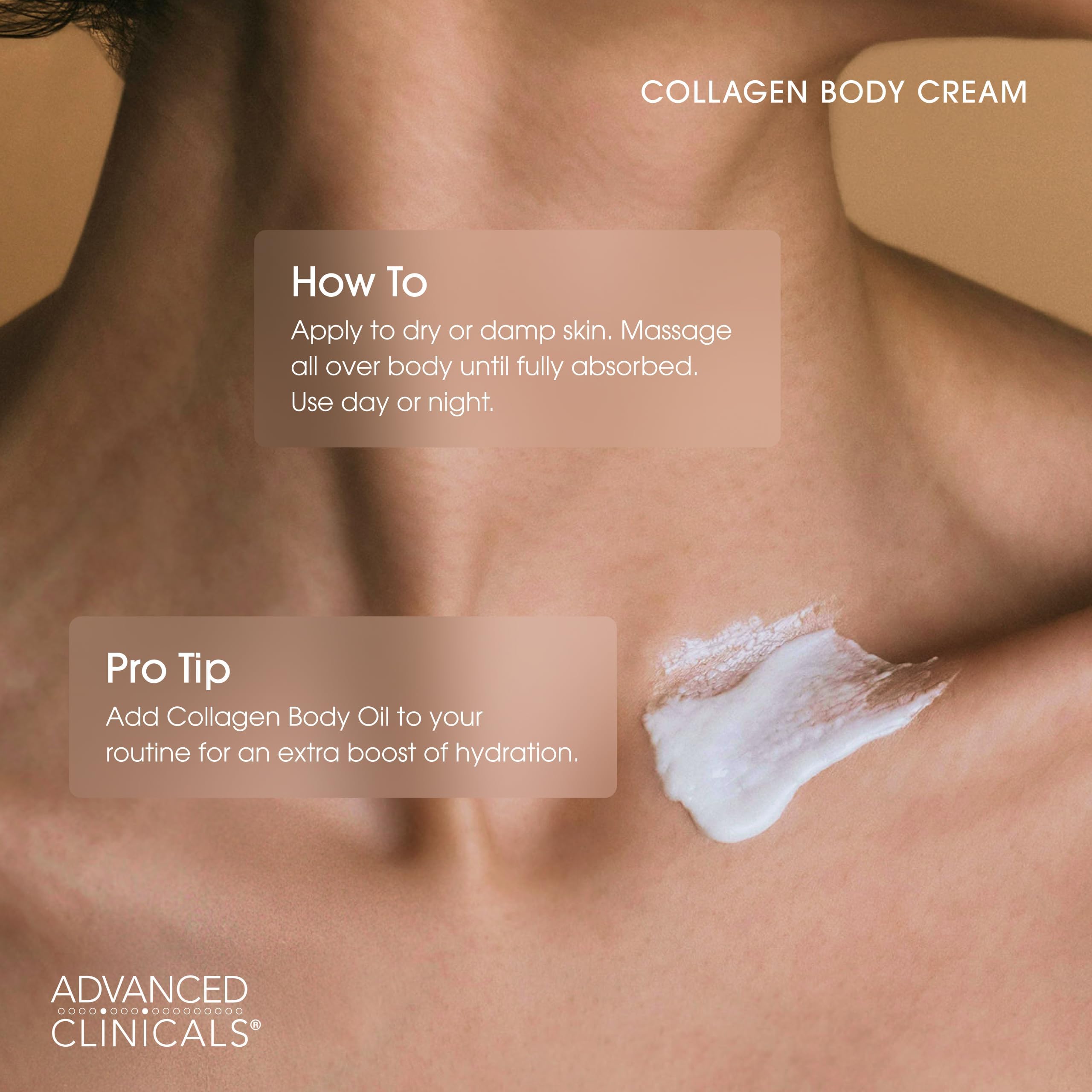 Advanced Clinicals Collagen Cream used on the face for daily hydration and care.