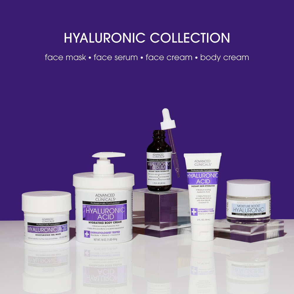 Advanced Clinicals Hyaluronic Acid Serum dry skin close-up showing smoother texture.