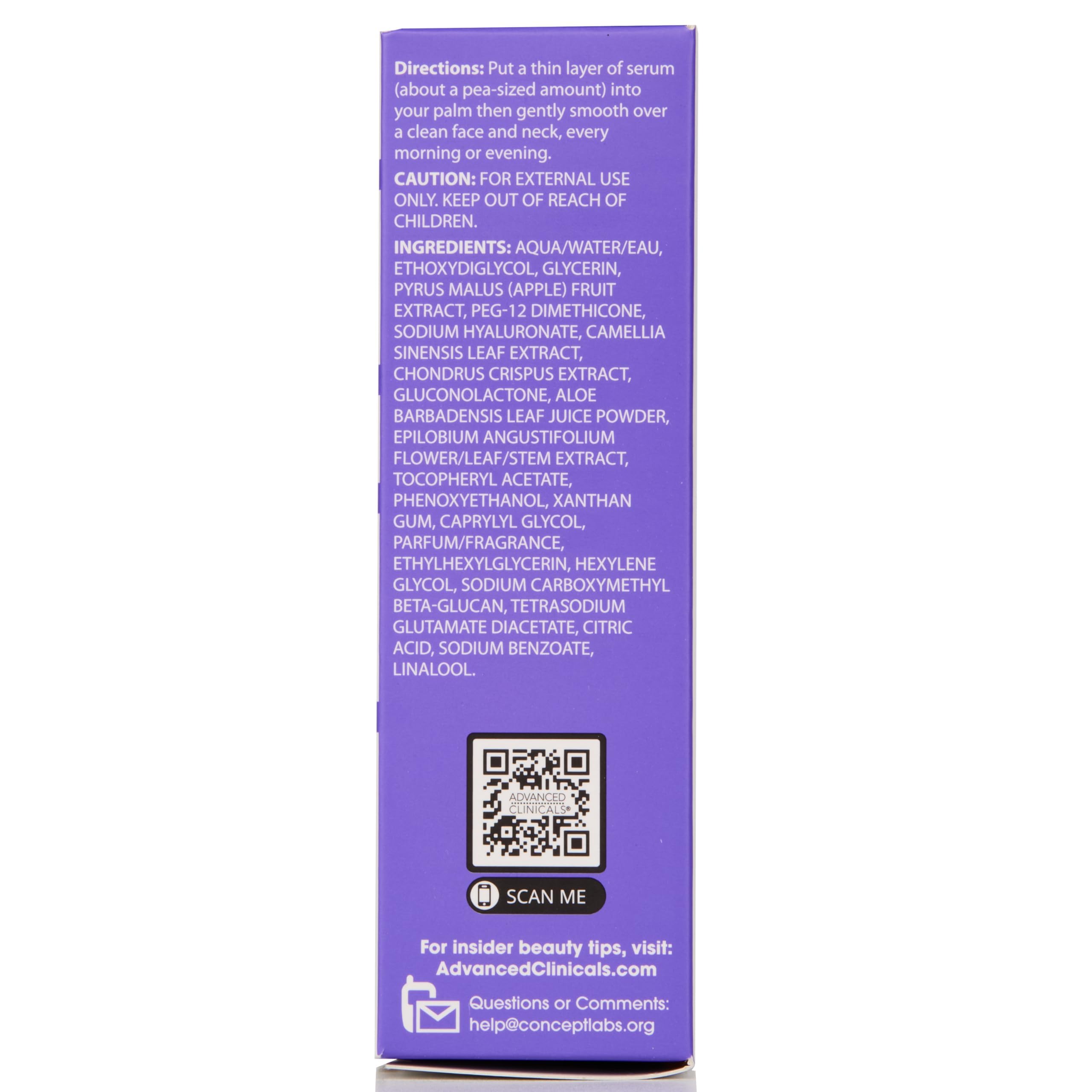 Advanced Clinicals Hyaluronic Acid Serum face application closeup highlighting soothing glide.