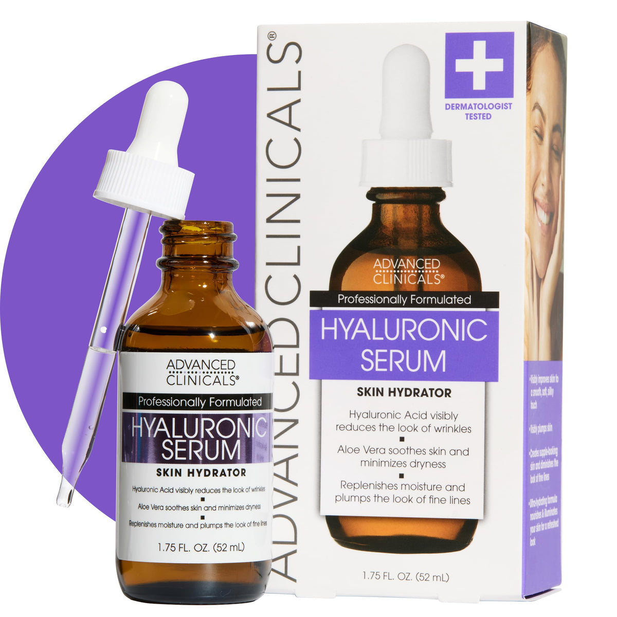 Advanced Clinicals Hyaluronic Acid Serum bottle with pump for daily hydration.