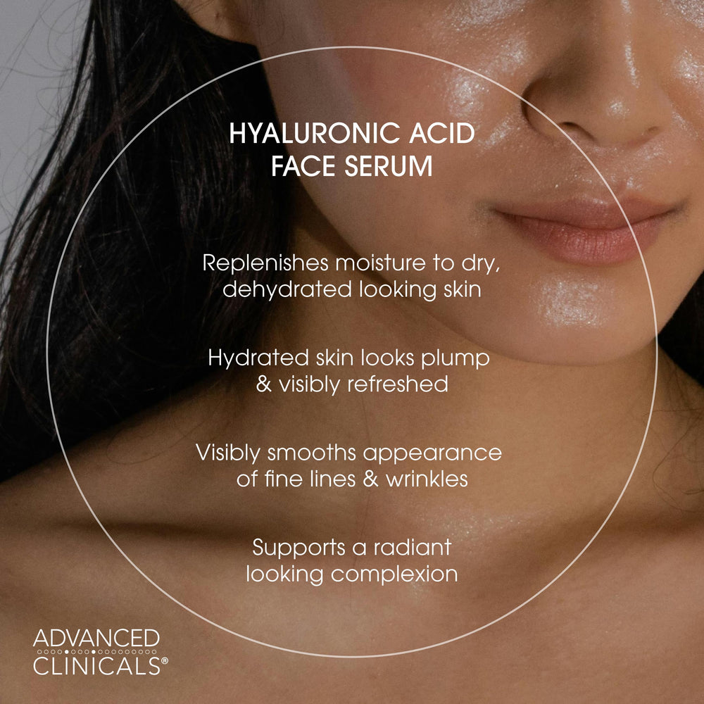 Advanced Clinicals Hyaluronic Acid Serum green tea ingredient close-up emphasizing moisture boost.