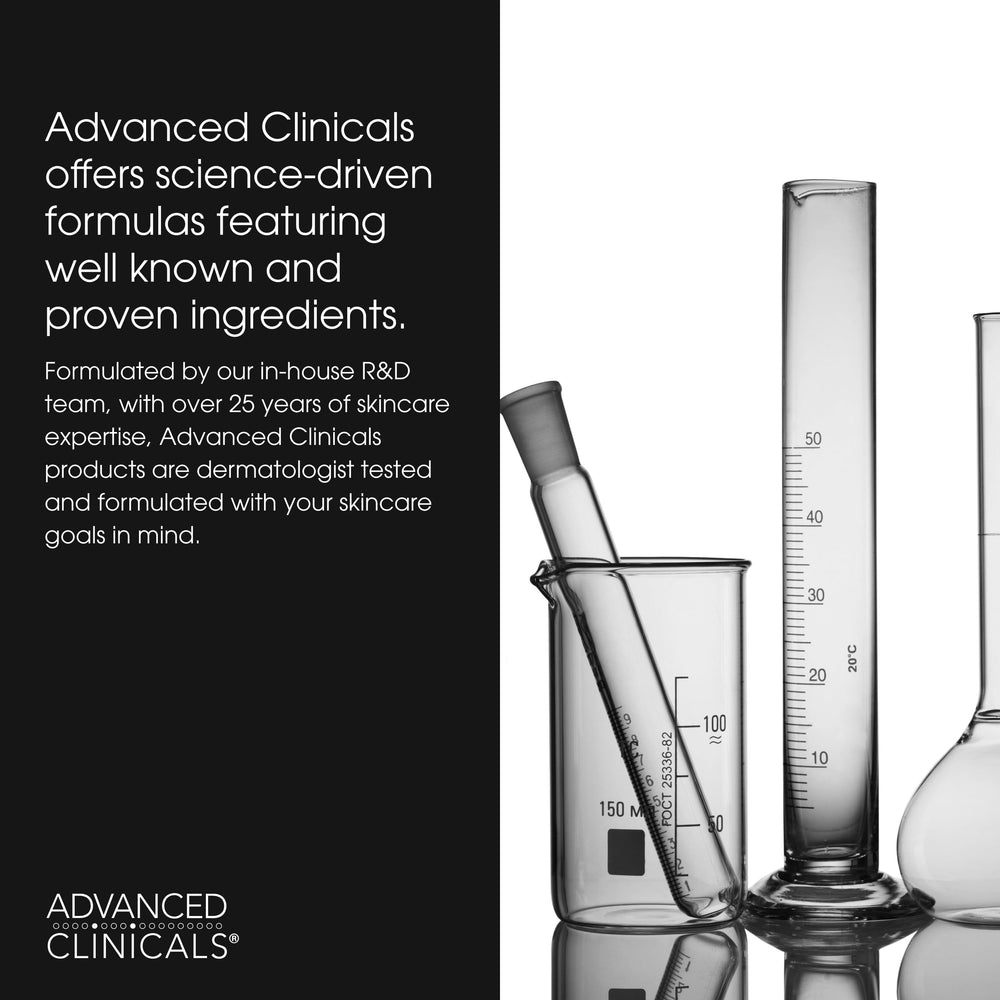 Advanced Clinicals Hyaluronic Acid Serum label close-up underlines premium skincare formula.