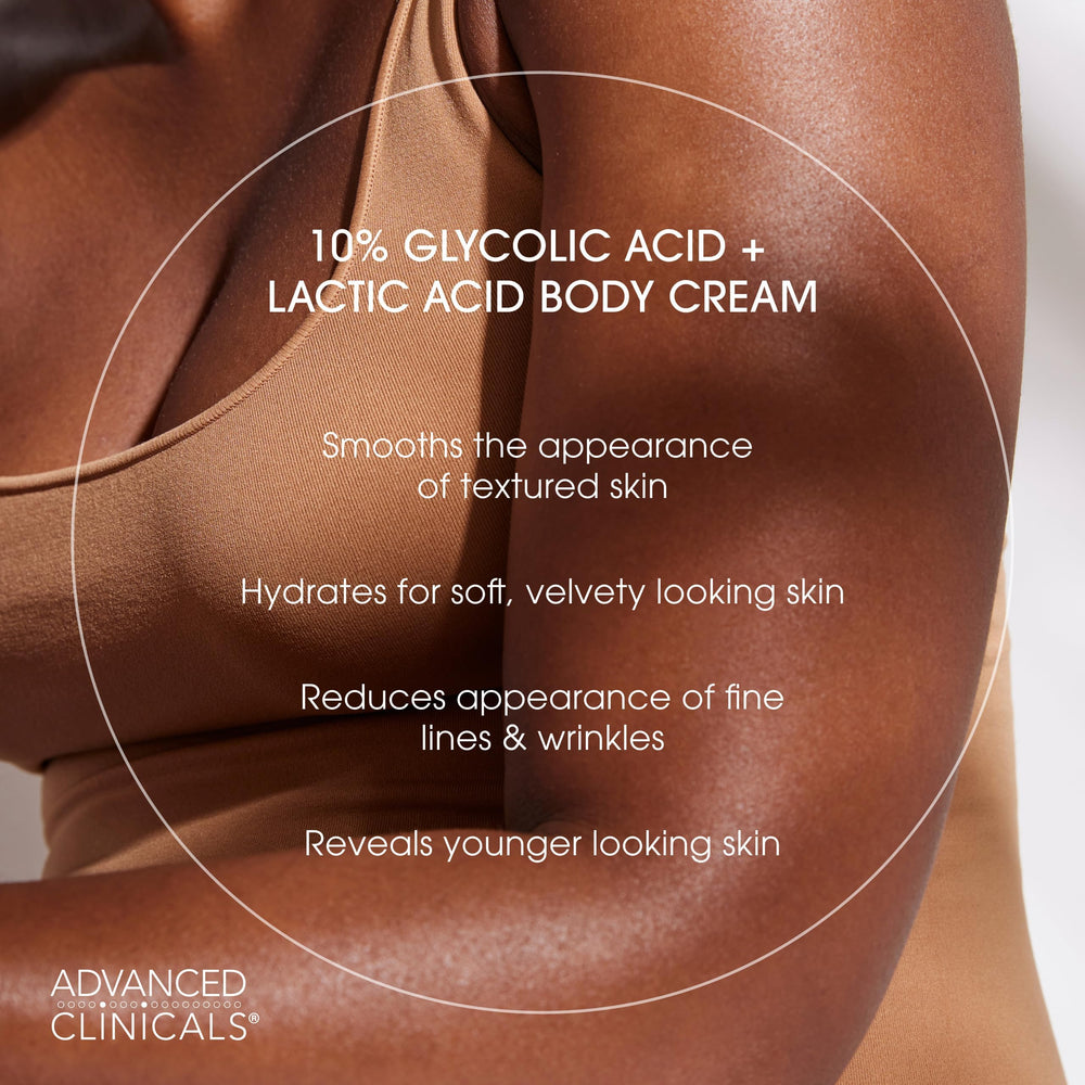 Advanced Clinicals ingredients panel highlights hyaluronic acid and licorice root for hydration and brightening.