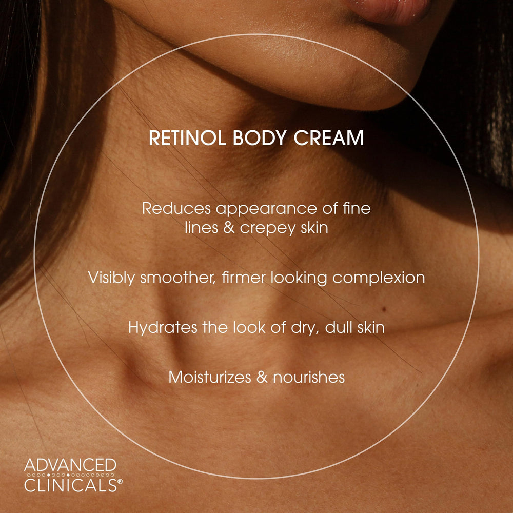 Advanced Clinicals retinol body cream applied on neck and legs for hydration