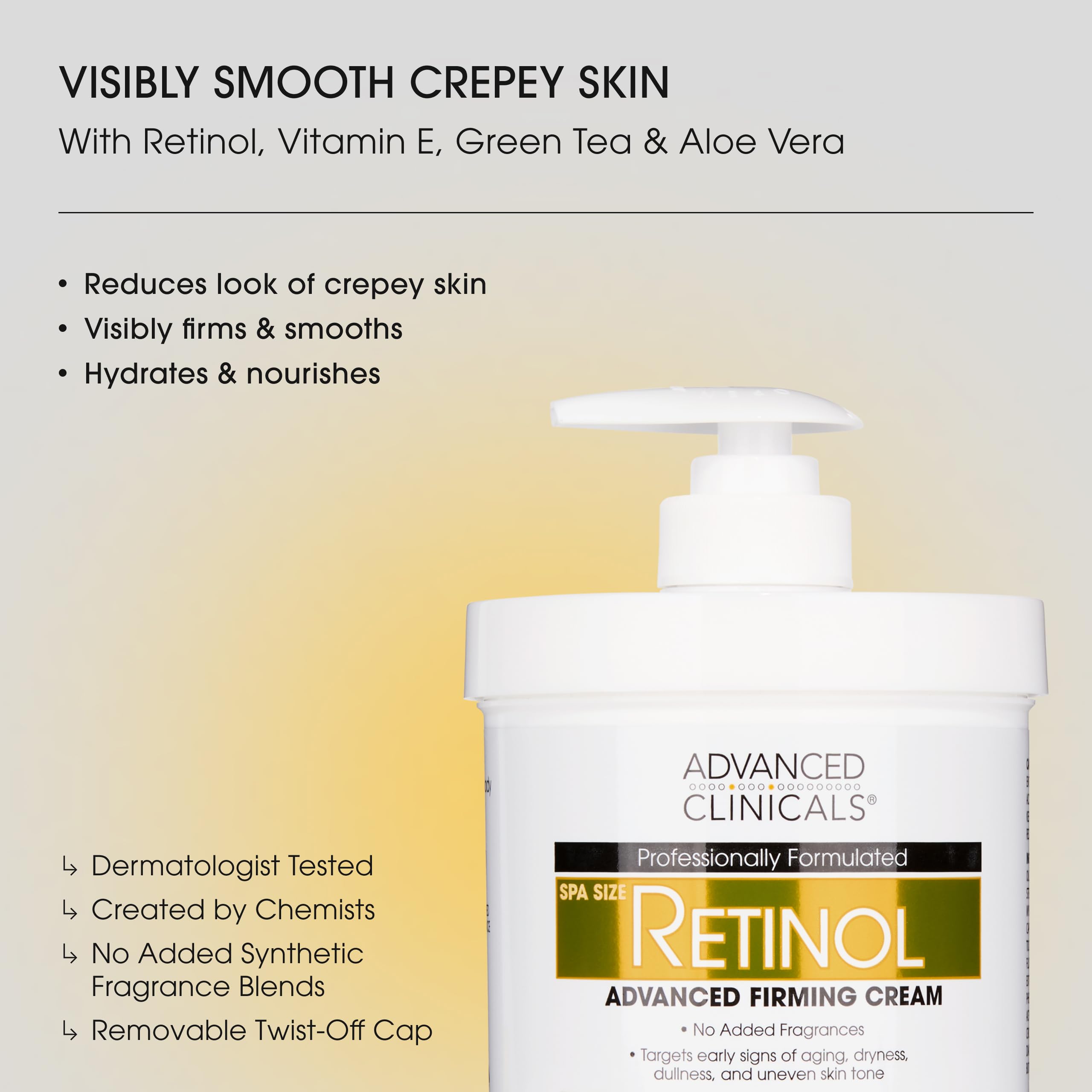 Close-up of retinol body cream texture showing non-greasy finish.