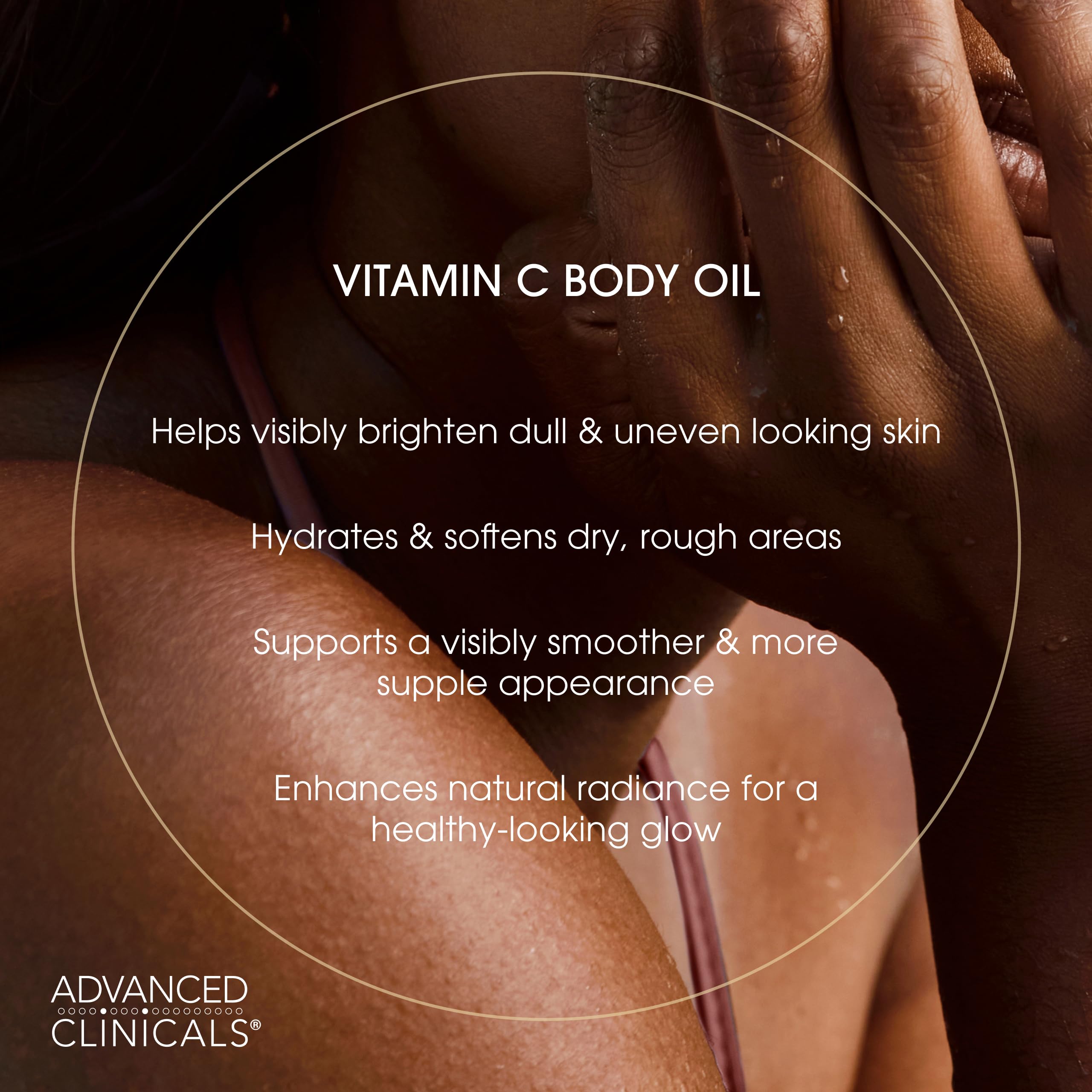 Advanced Clinicals Vitamin C Body Oil with rosehip oil and turmeric extracts on skin