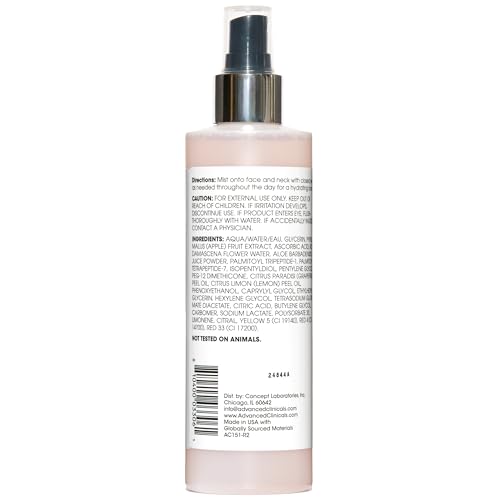 Ingredients label close-up of Advanced Clinicals Vitamin C Glow Facial Mist