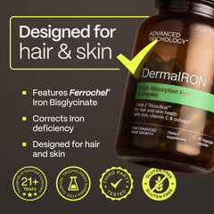 DermaIRON label back detail highlighting gluten-free formula.
