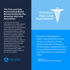Advanced Trichology DHT Blocker bottle label highlighting gluten-free vegetarian formula.