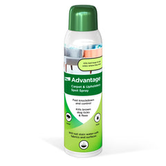 Advantage Carpet & Upholstery Spot Spray bottle used on fabric for indoor pest control.