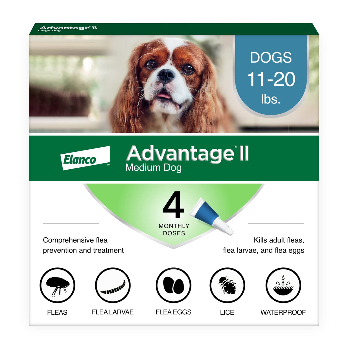 Advantage II Medium Dog bottle and applicator for simple, fast spot-on treatment.