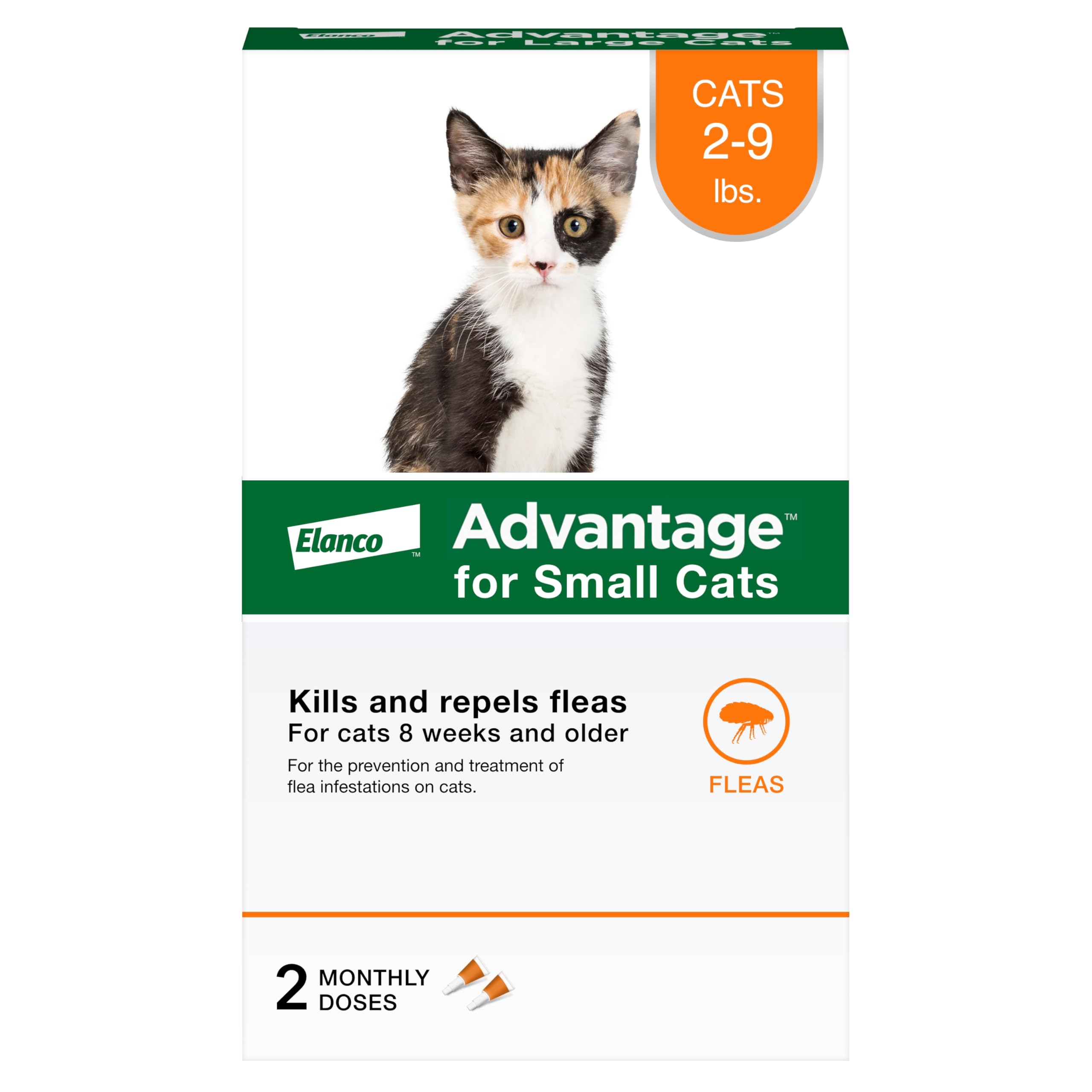 Advantage small cats flea drops applied at skull base for effective placement.