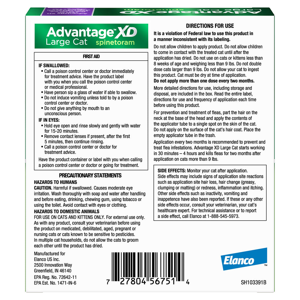 Advantage XD topical treatment begins to kill fleas on contact.