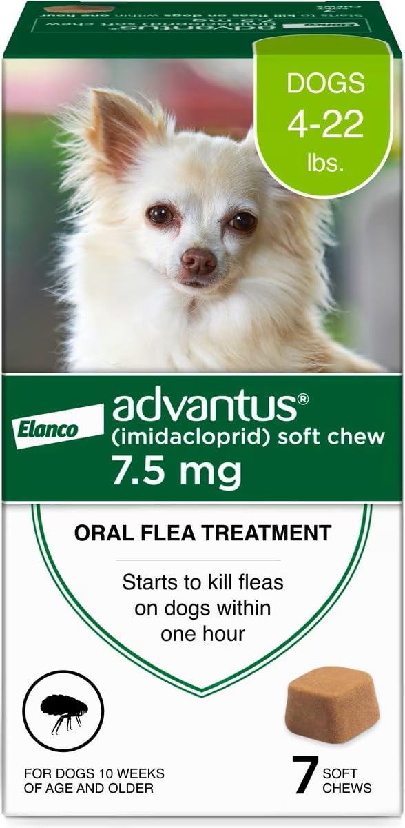 Advantus dog fast-acting flea chew showing quick flea kill.