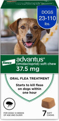 Advantus dogs fast-acting oral flea chew package shows quick flea relief for pets