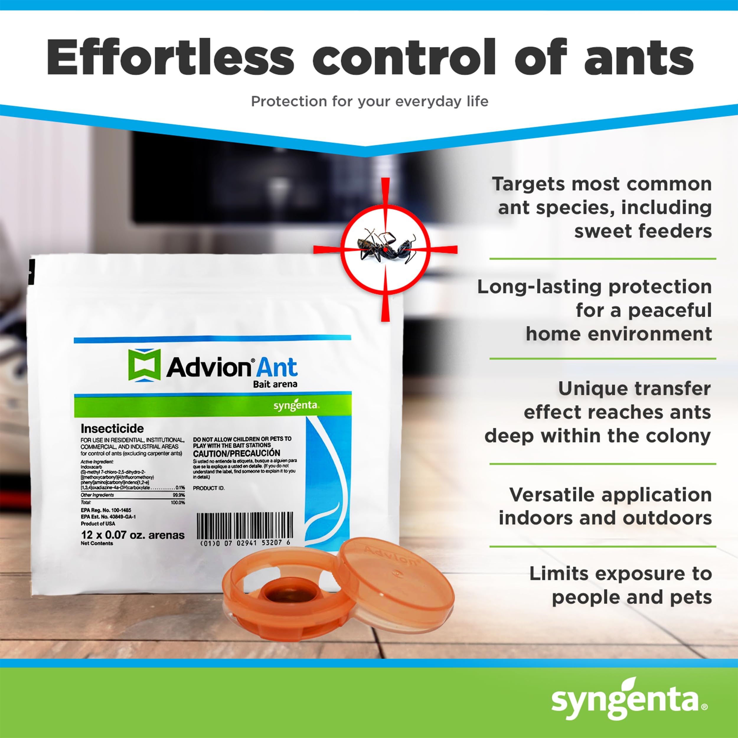 Advion Ant Bait Arena dining room setup helps detect trails