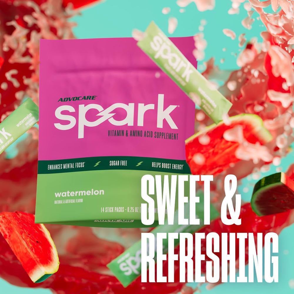 AdvoCare Spark energy boost served over ice with crisp watermelon flavor