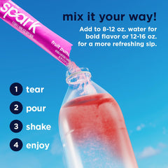 Advocare Spark fruit punch scoop with powder illustrates quick hydration and energy