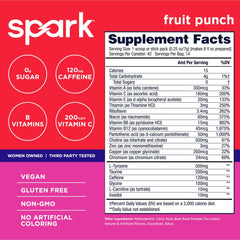 Advocare Spark fruit punch stick pack side view emphasizes portable energy for busy days