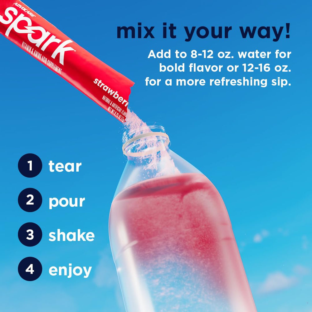 AdvoCare Spark glass with diluted strawberry solution after mixing