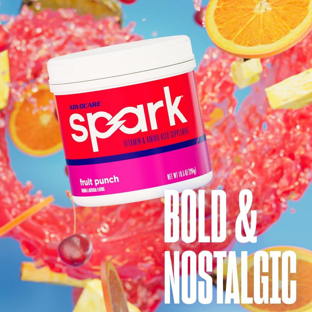 Compact AdvoCare Spark tub highlighting portable energy for travels.