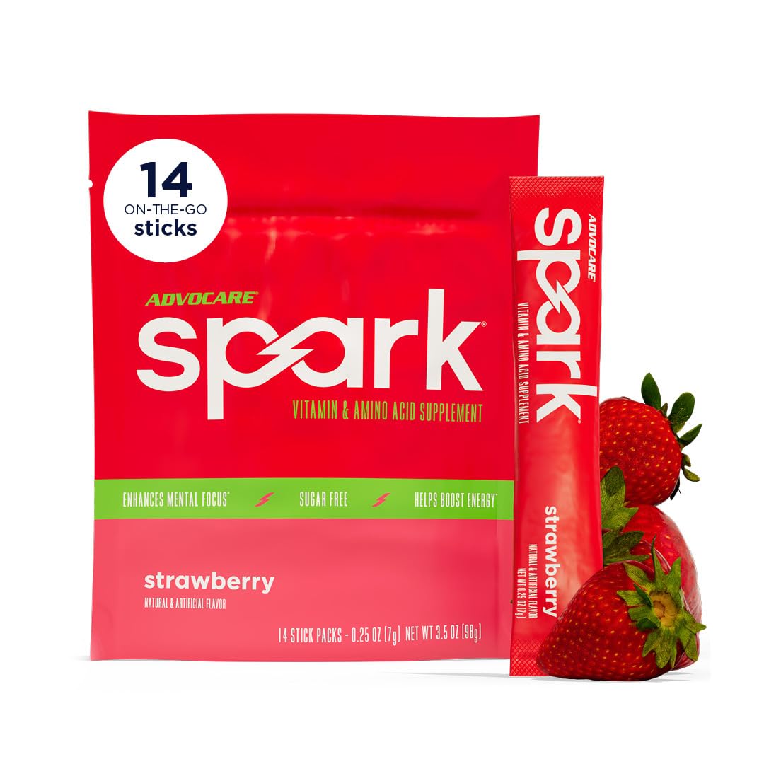 AdvoCare Spark strawberry stick pack front view for on-the-go energy