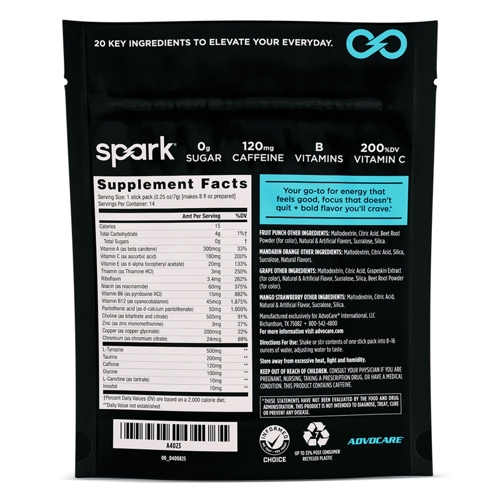 AdvoCare Spark travel pack illustrating portable energy for busy days.