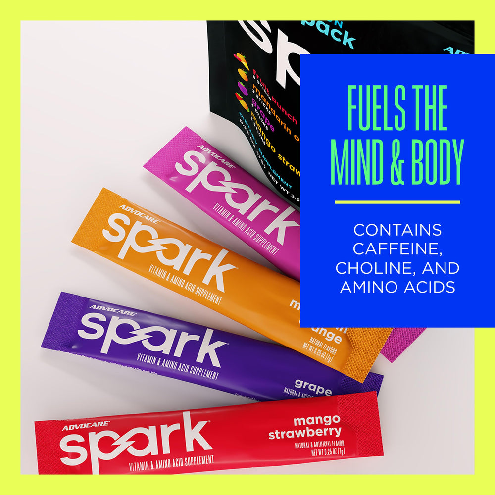 AdvoCare Spark vitamin C boost sticks highlighting immune support.