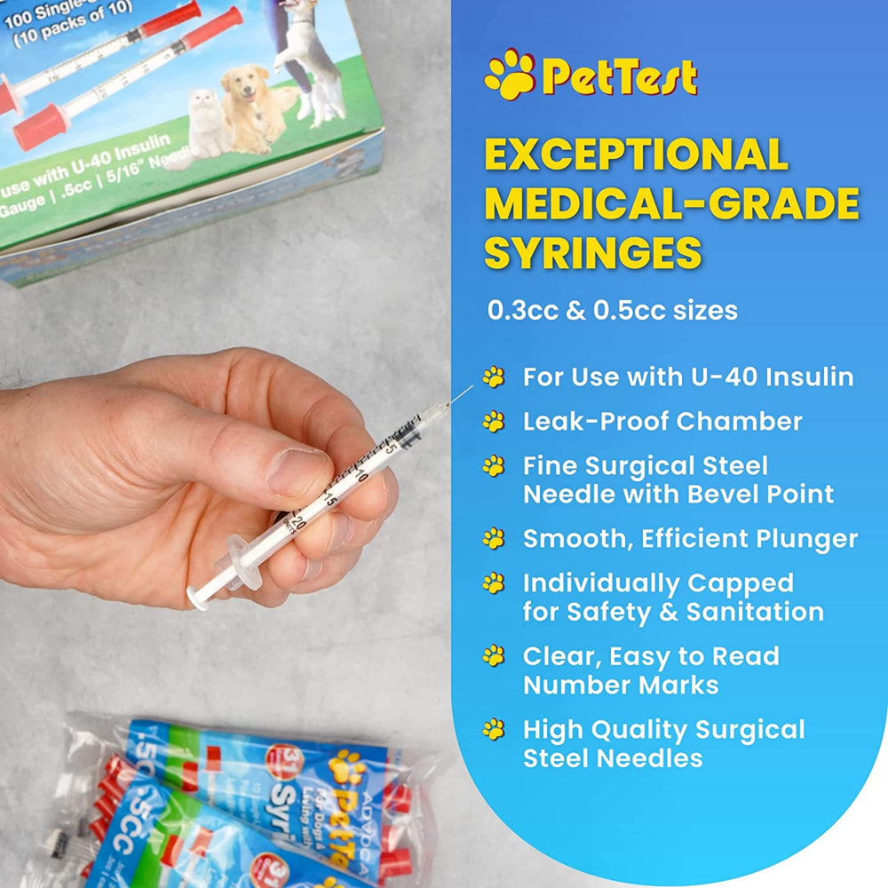 PetTest U-40 syringe 0.5cc capacity for small pets