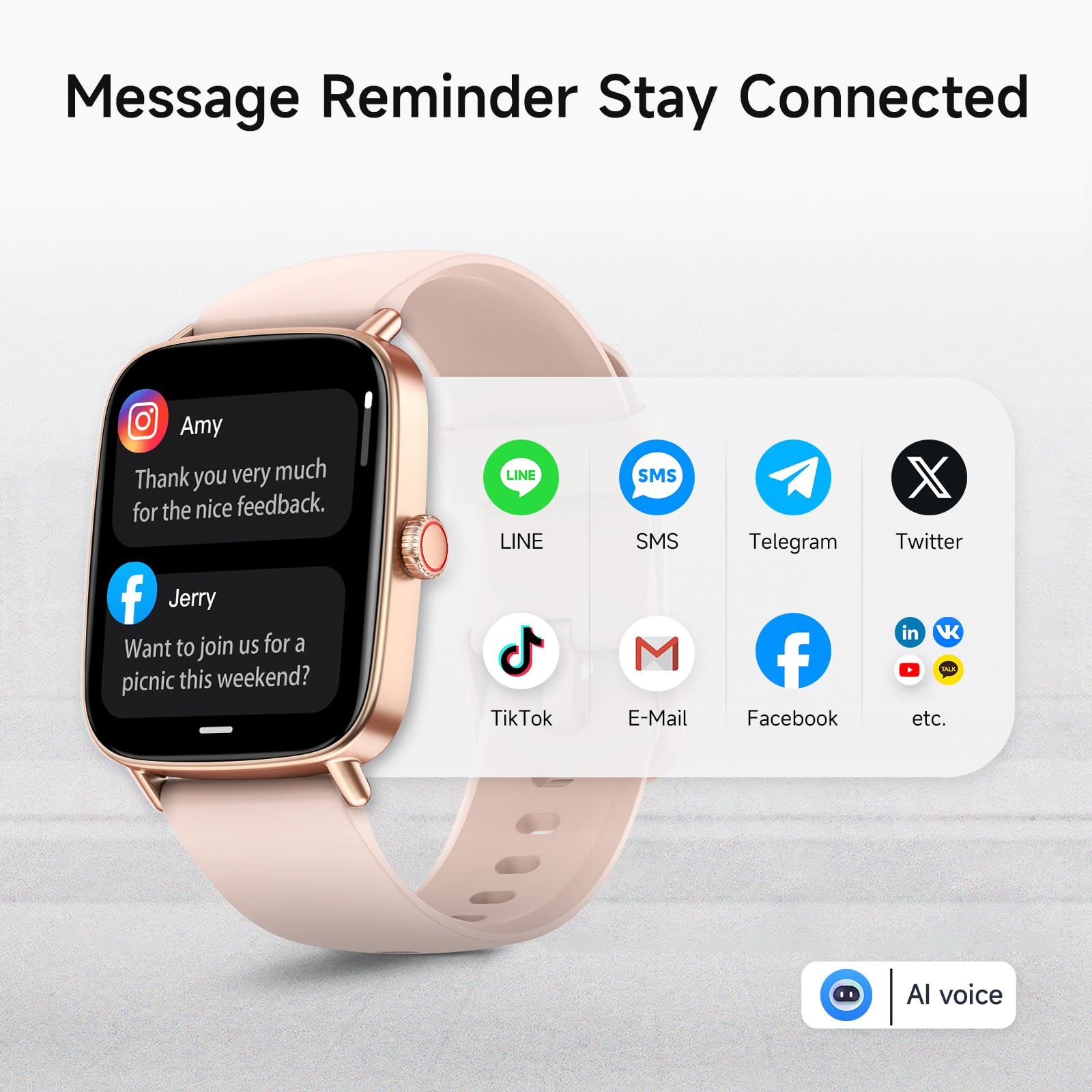 AEAC smart watch women showing hands-free calls with crystal clear Bluetooth audio.