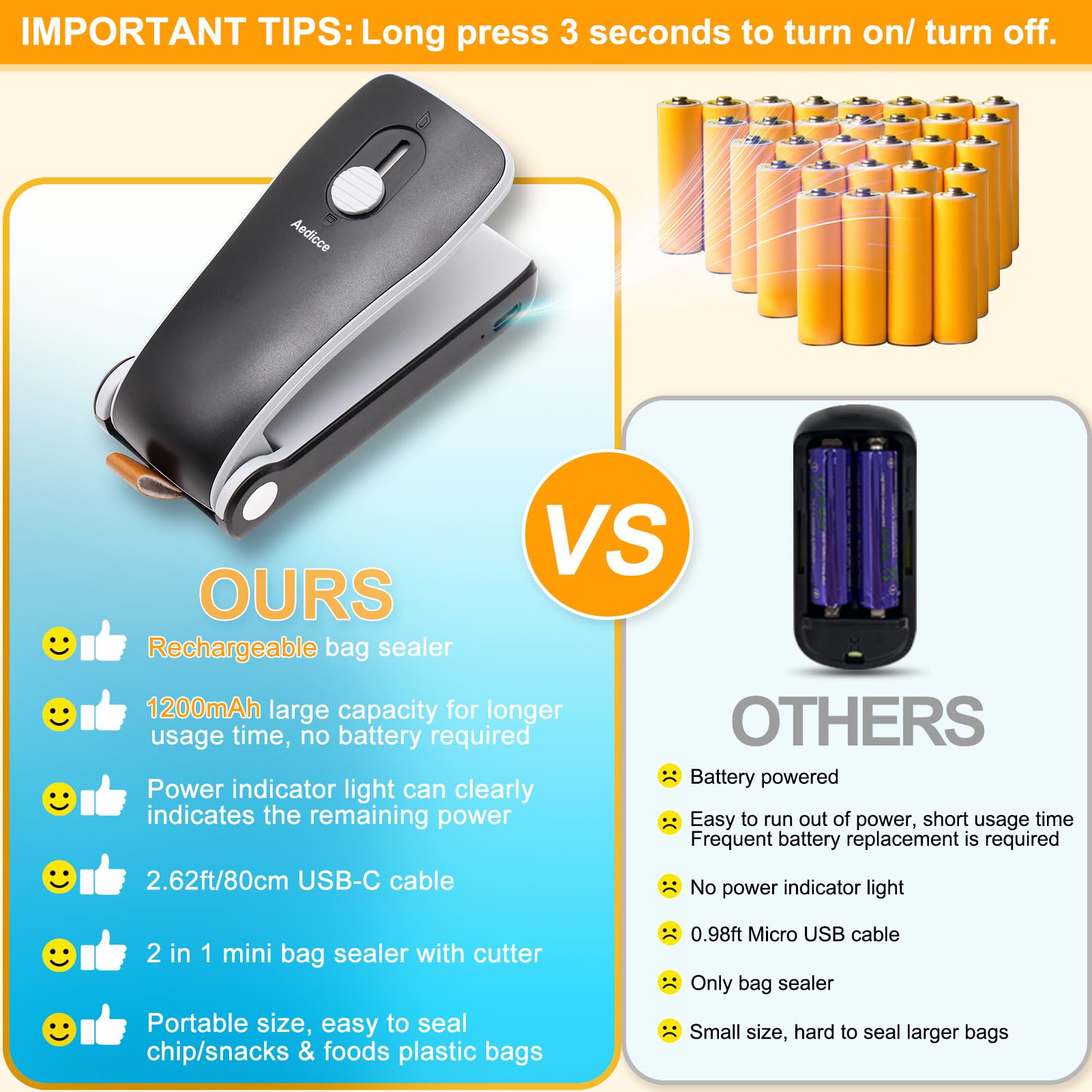 Compact grip design helps hold the sealer firmly during use