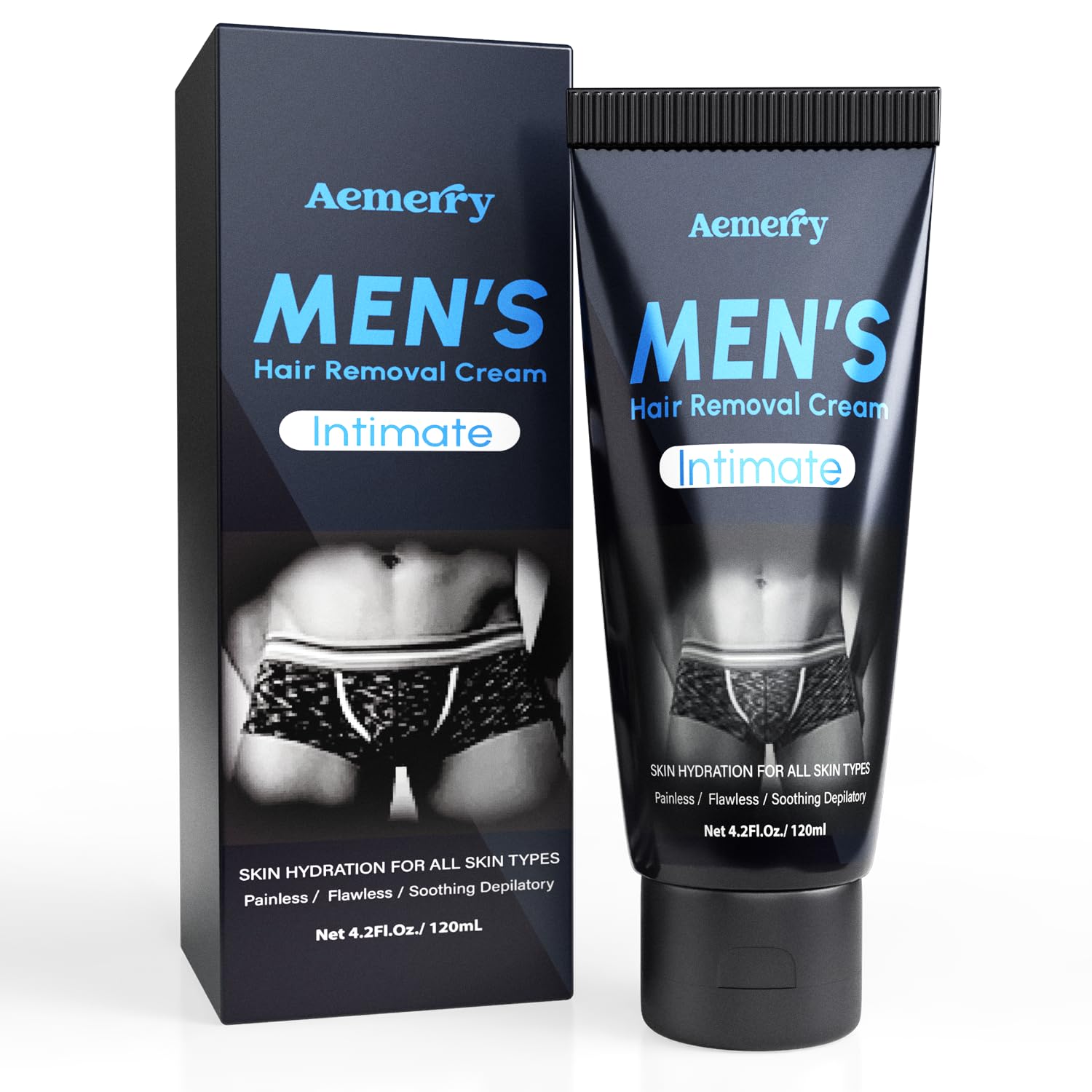 Aemerry intimate hair removal cream bottle for convenient at-home smoothing.