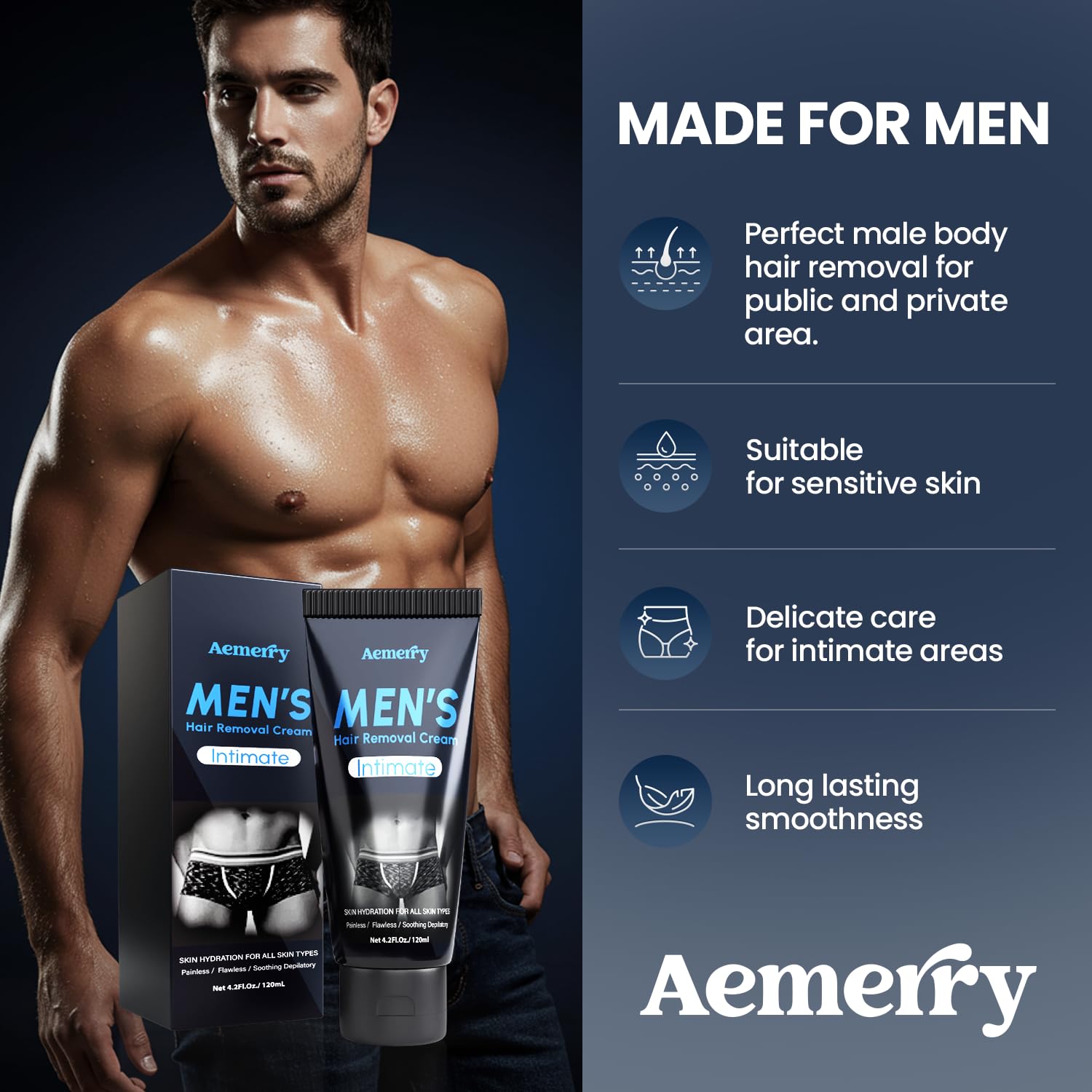 Aemerry intimate hair removal cream pump close-up showing easy application.