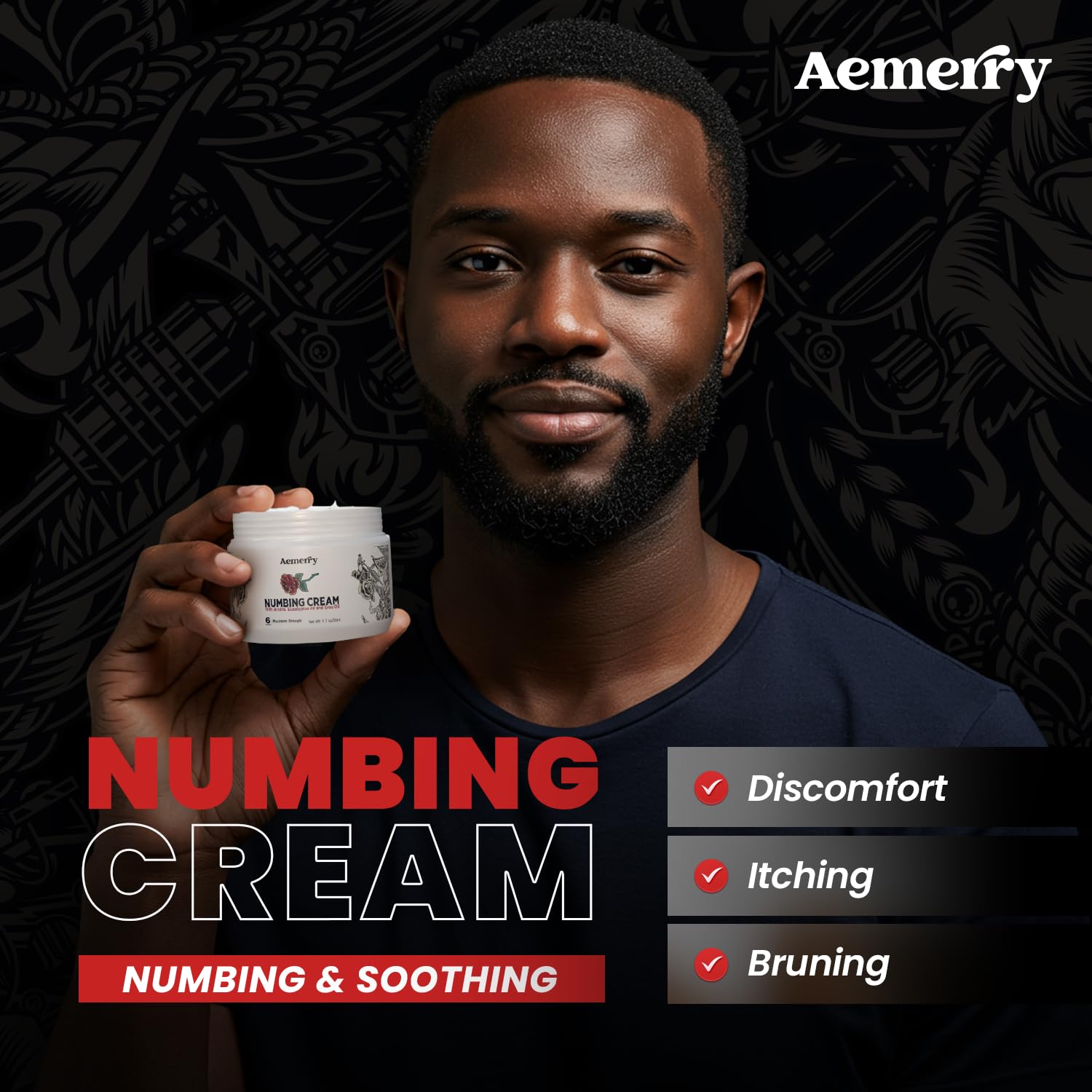 Aemerry Tattoo Numbing Cream application showing smooth, non-greasy texture.