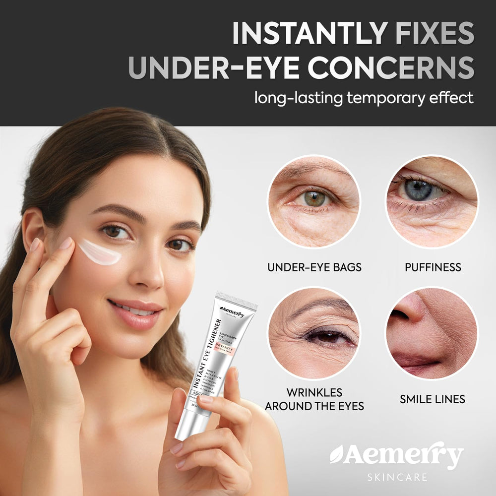 Under-eye puffiness visual improvement suggests brighter, more awake eyes.