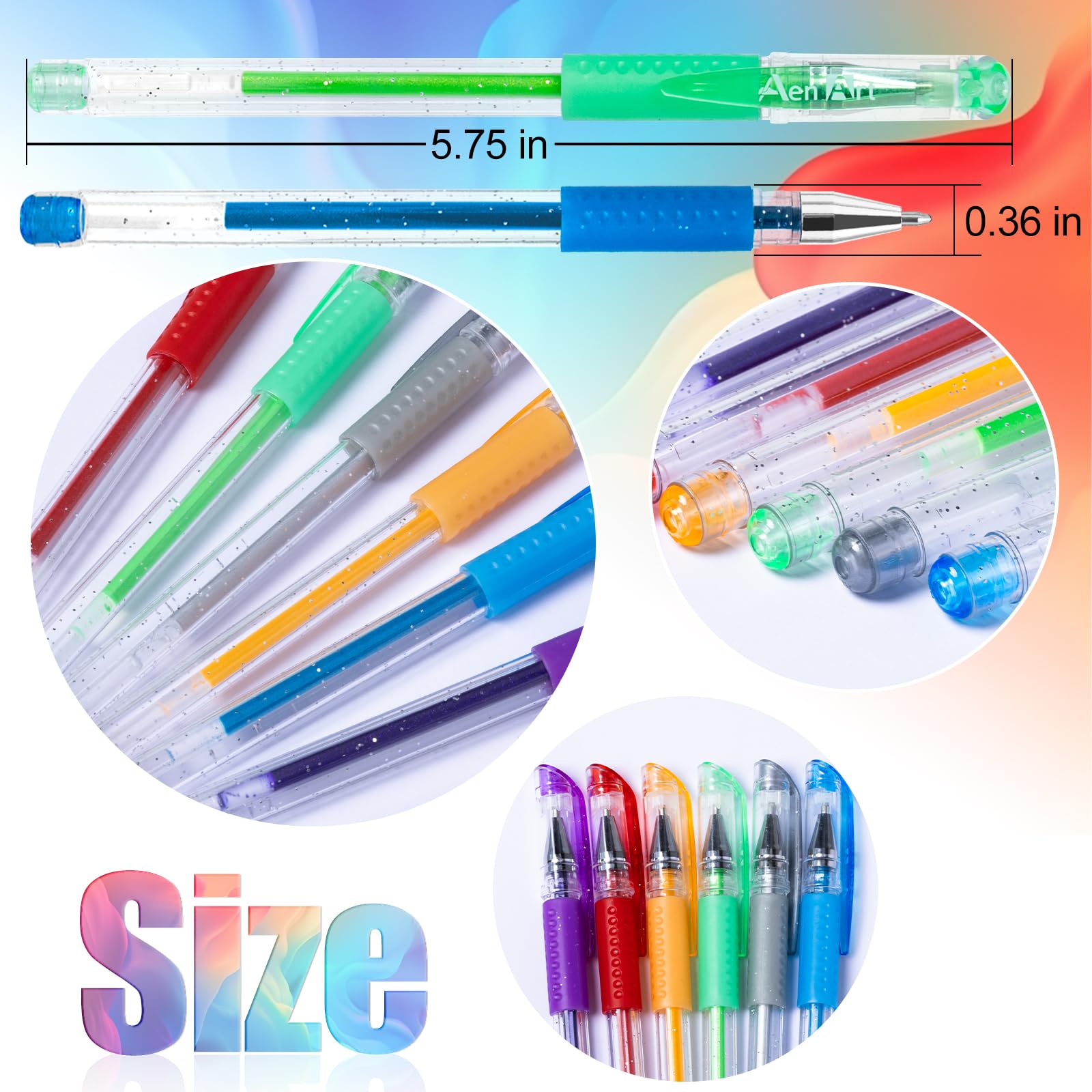 Aen Art Glitter Gel Pens 1.0mm tip for smooth, precise lines on artwork.
