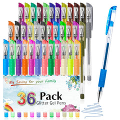 Aen Art Glitter Gel Pens 36-color set for detailed coloring with long-lasting ink.