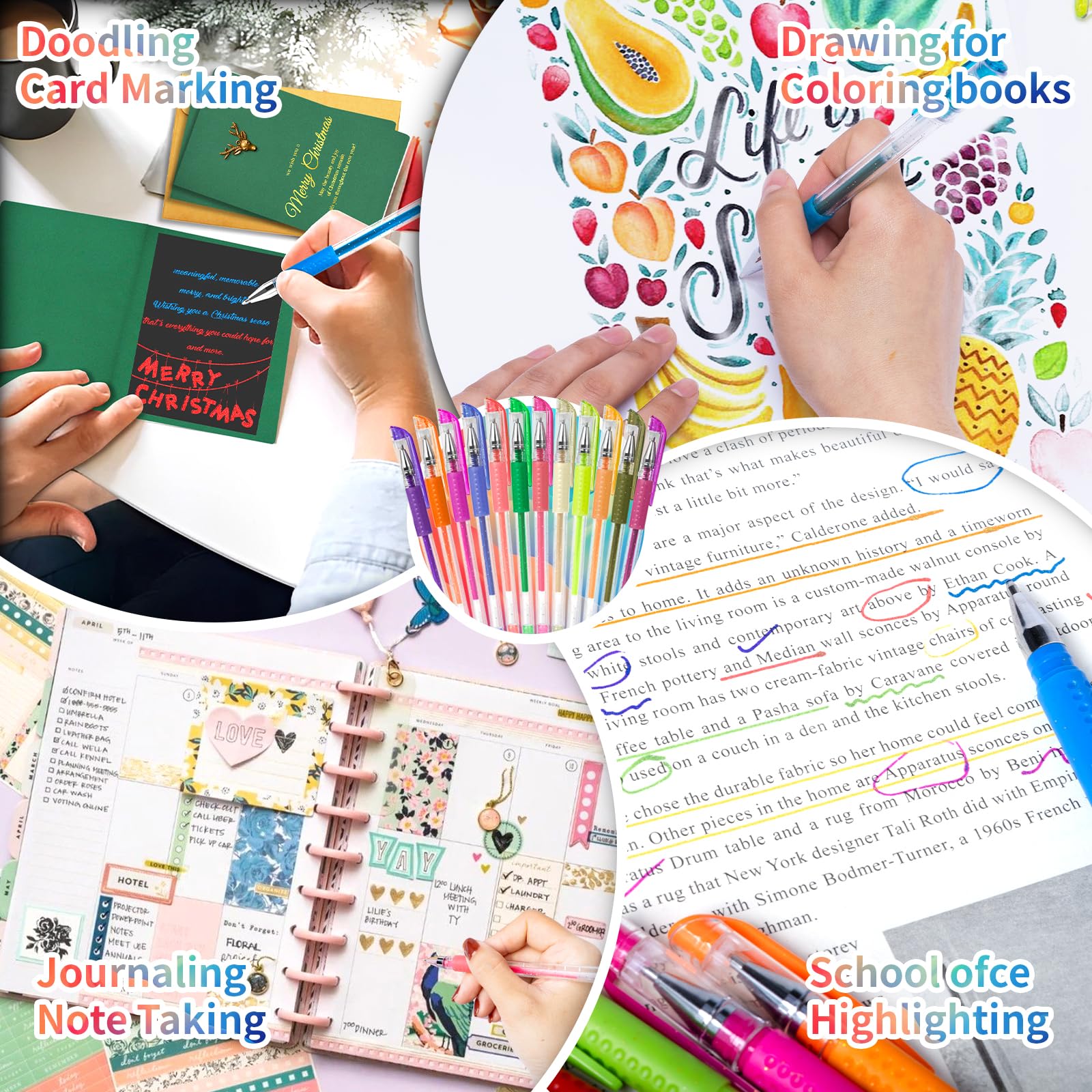 Aen Art Glitter Gel Pens use non-toxic, acid-free ink suitable for crafts.