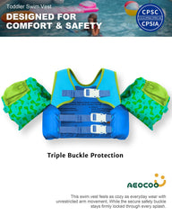 AEOCOO dinosaur swim vest back buckle keeps training comfortable as kids learn to float.
