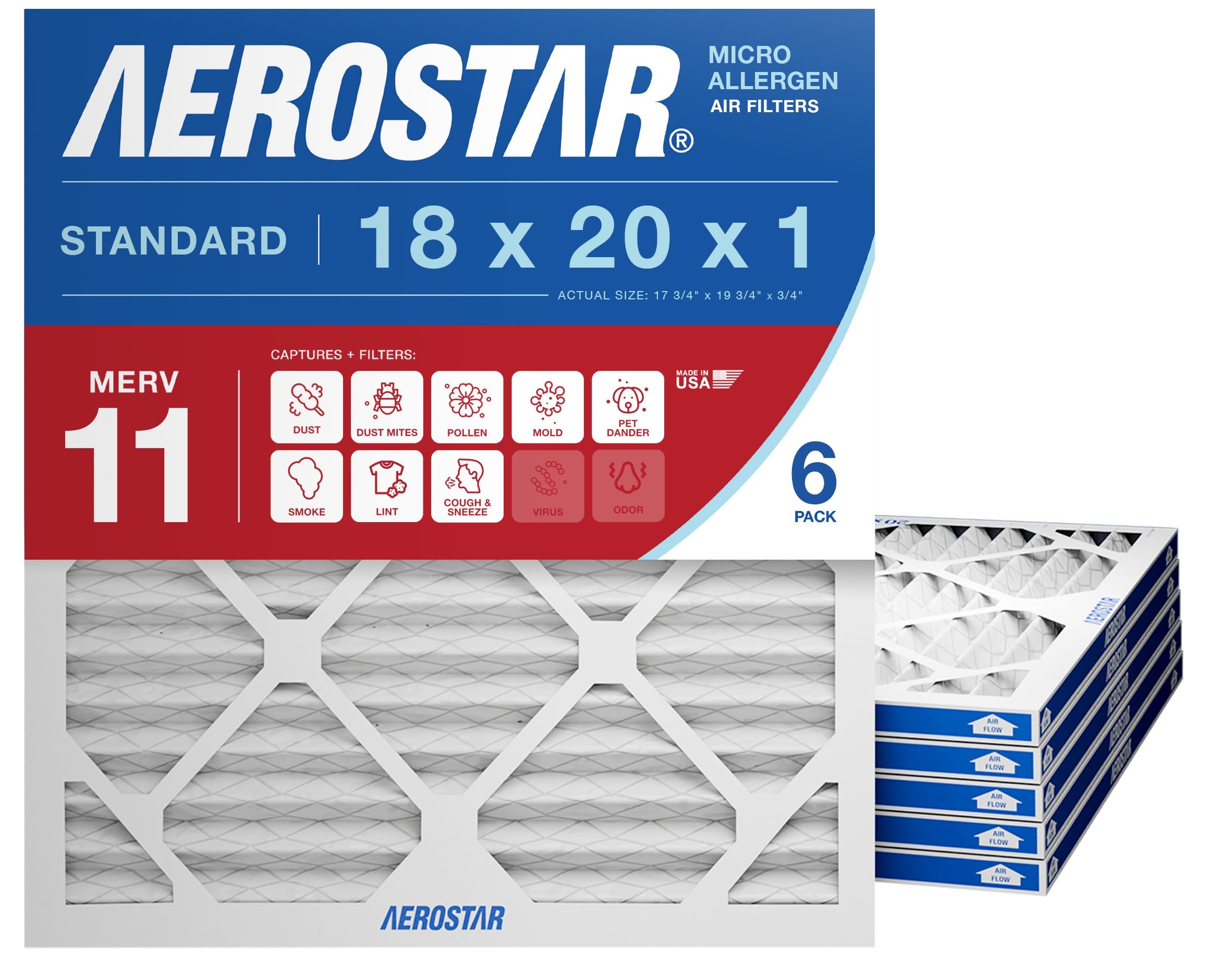 Aerostar MERV 11 filter side view showing pleated design for airflow