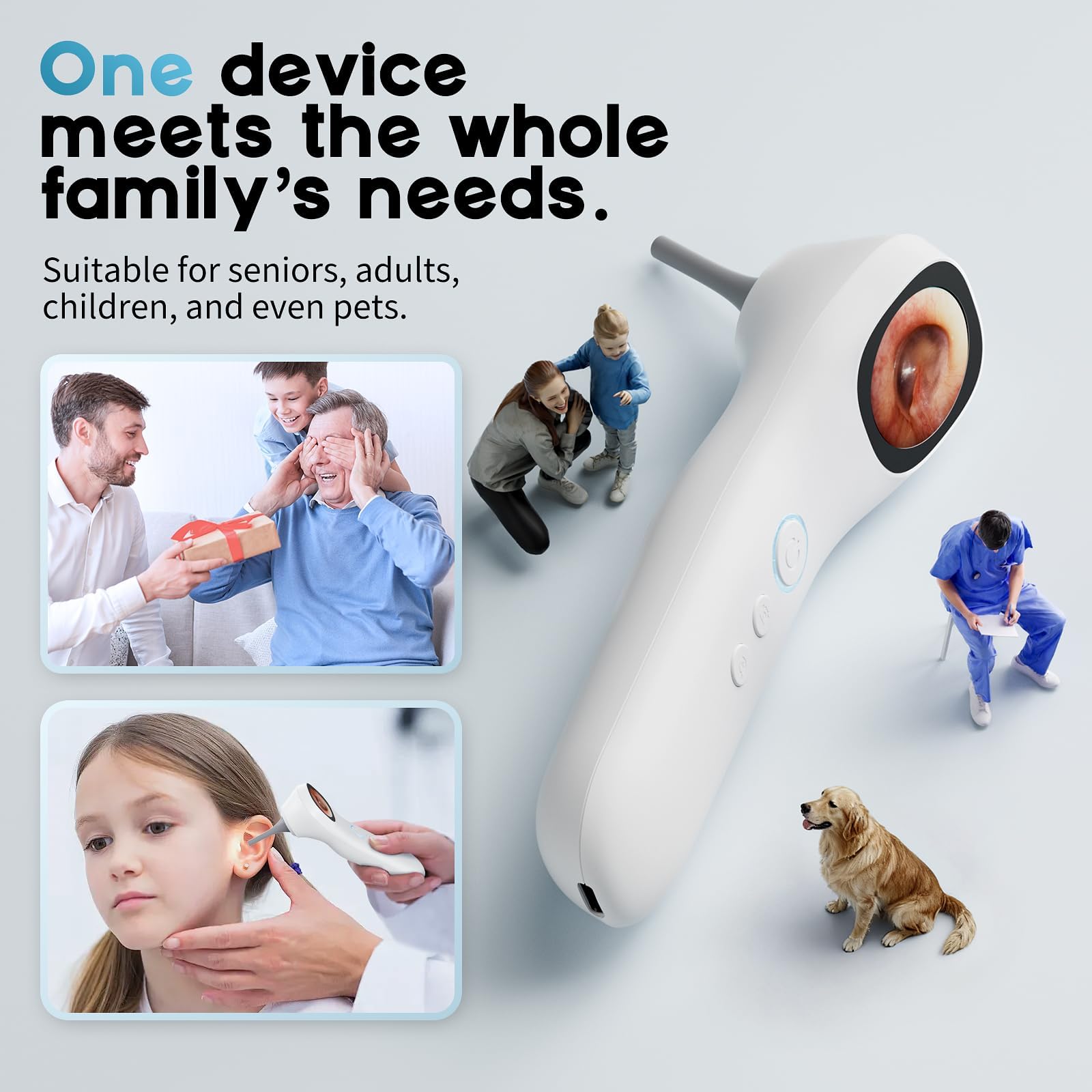 Aertnelz Otoscope showing ideal 1.4–2 cm viewing distance