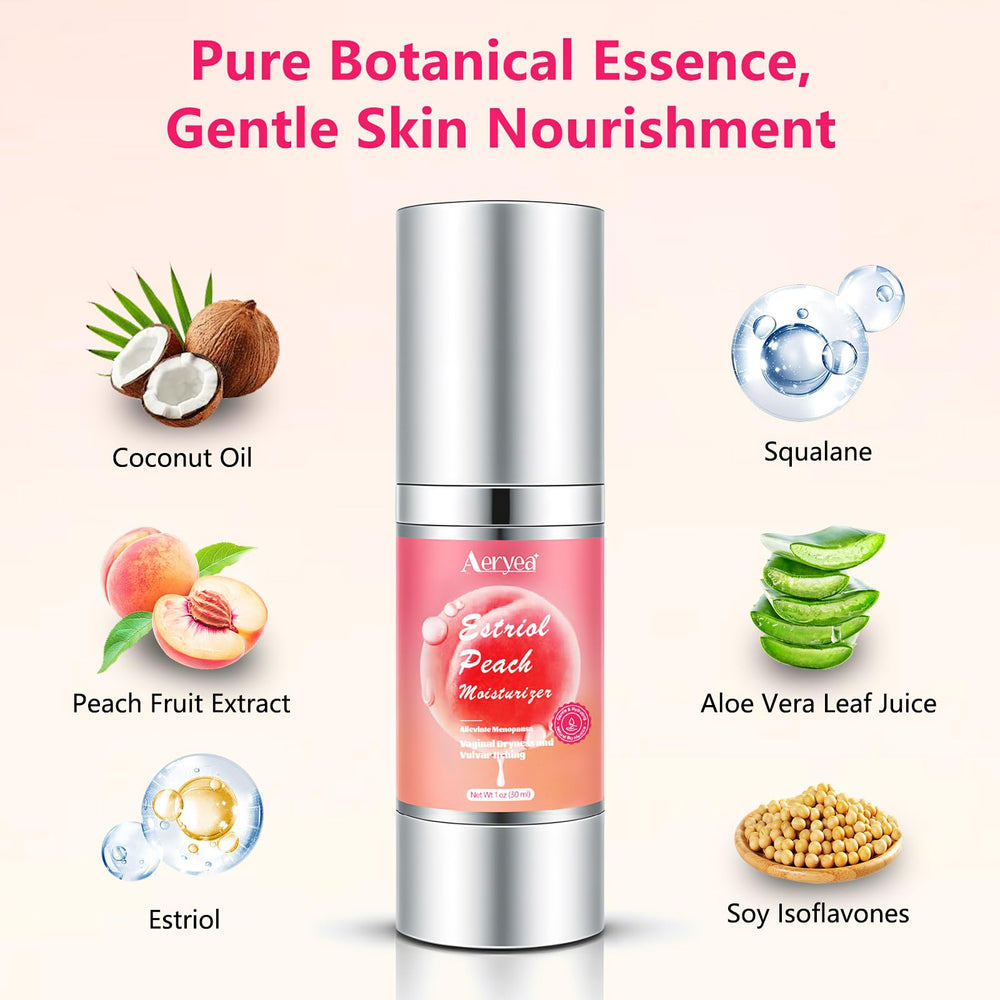 Aeryea Estriol Peach Cream label highlights plant-based estriol.