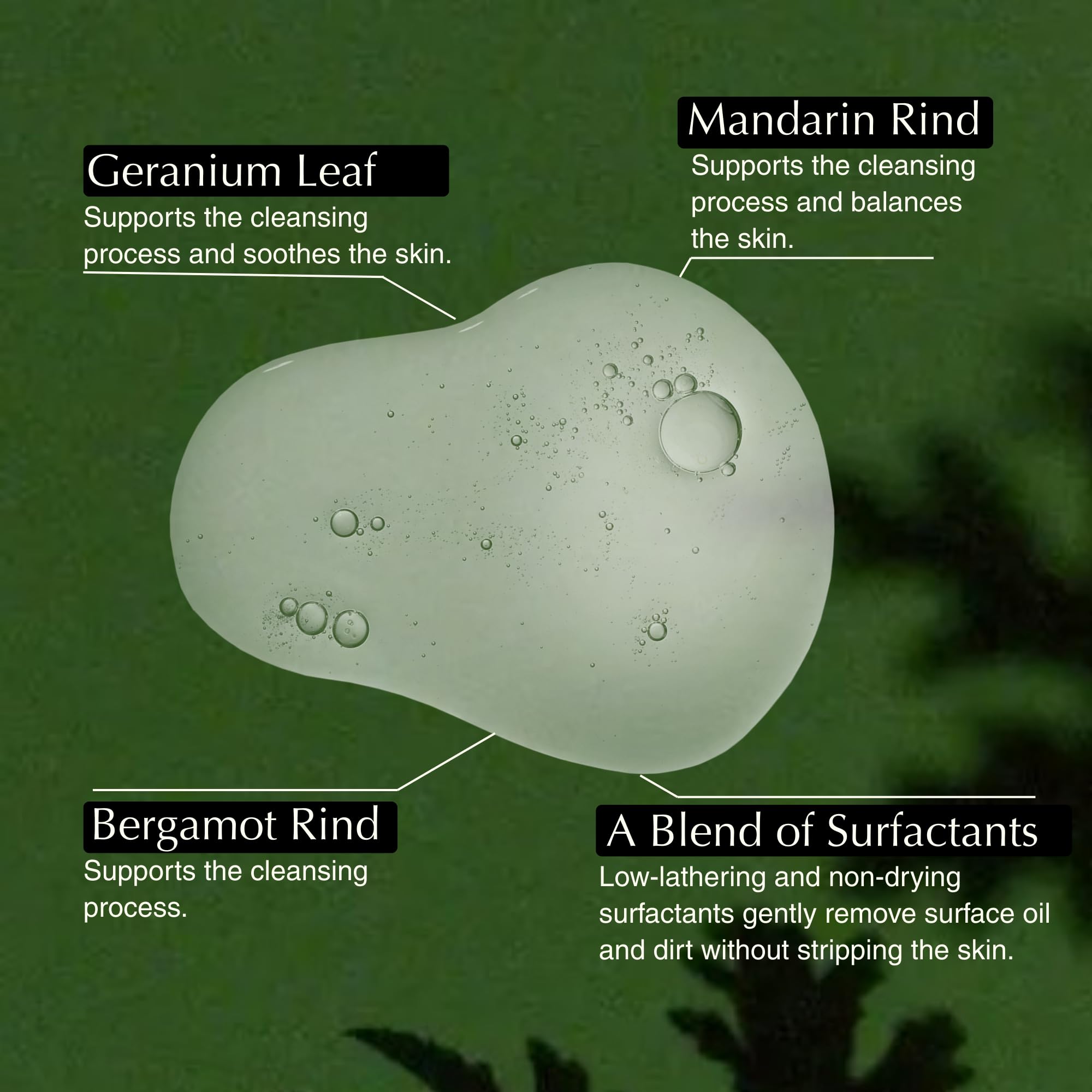 Aesop Geranium Leaf Body Cleanser bottle simulates a green citrus vibe.