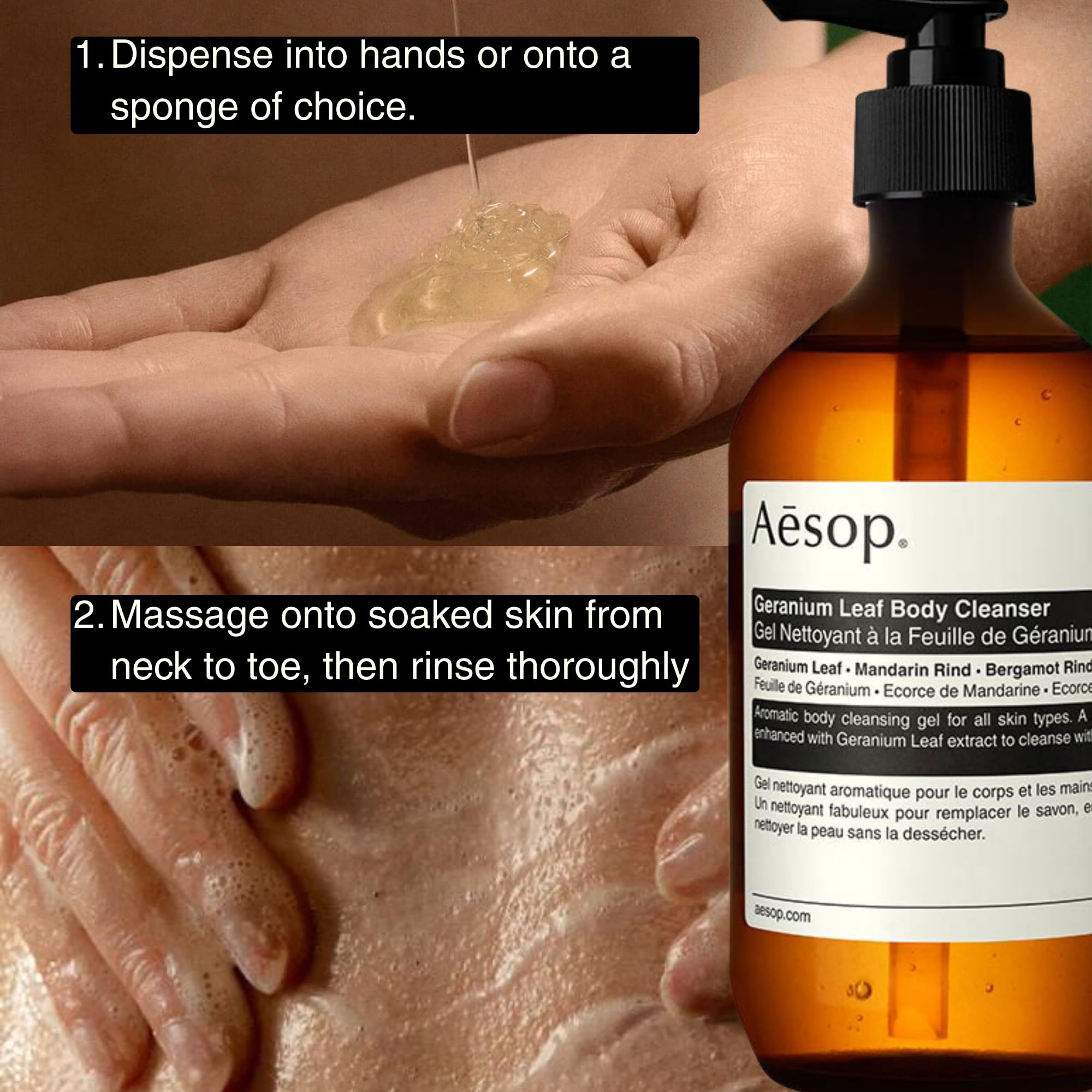 Sustainable packaging: Aesop bottle made from recycled plastics.