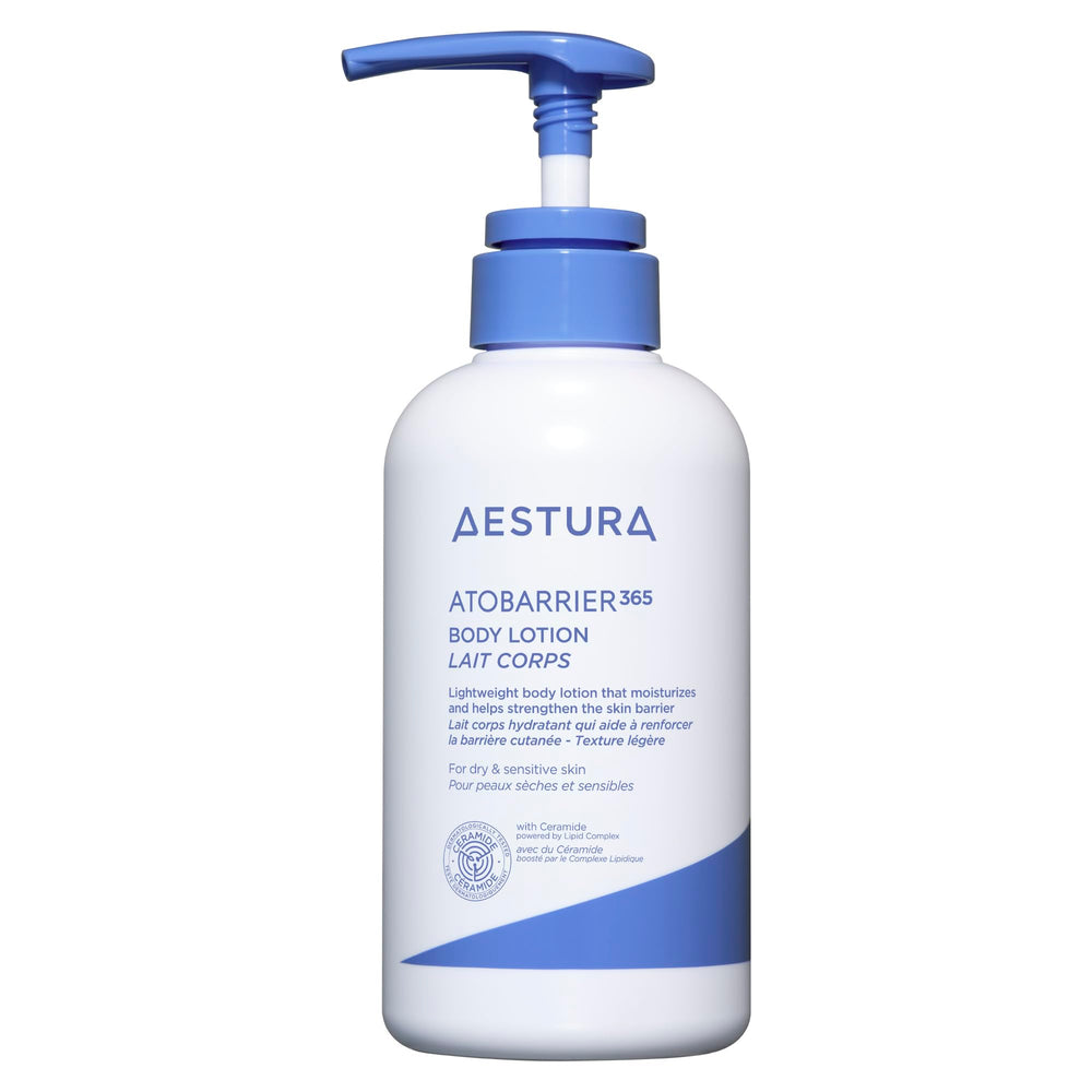 AESTURA ATOBARRIER365 bottle front shows fragrance-free hydration for sensitive skin.