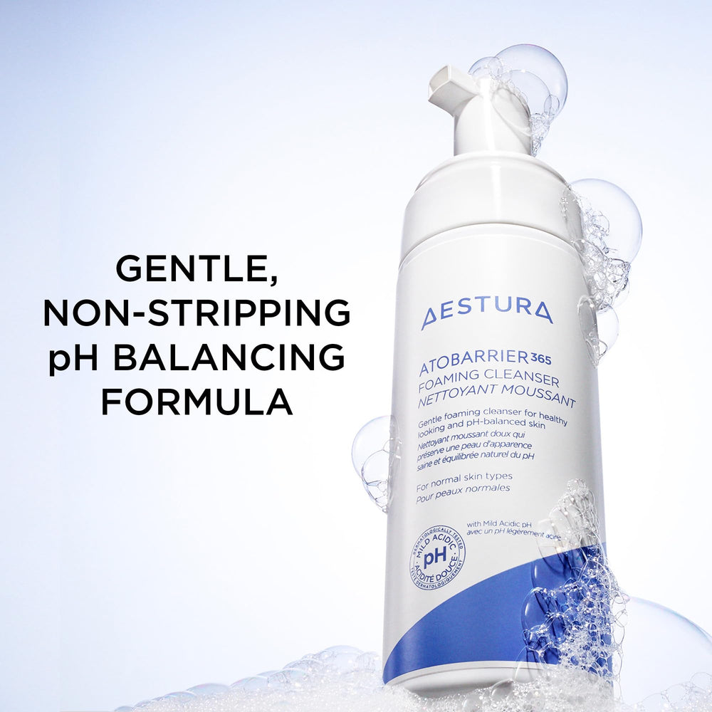 Close-up of ATOBARRIER365 foam indicating pre-foamed texture for gentleness.