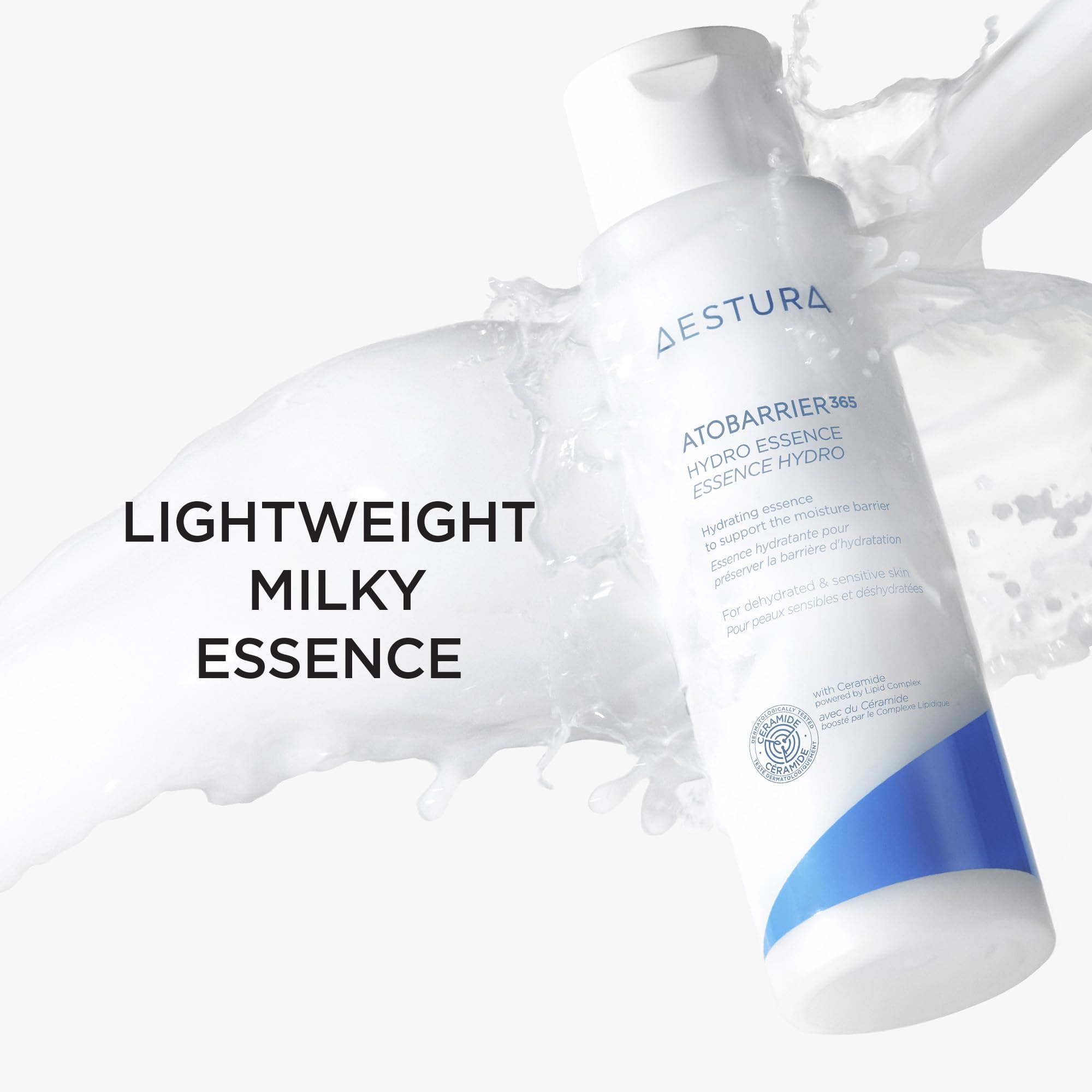 Texture close-up of AESTURA Hydro Essence showing milky, lightweight formula.