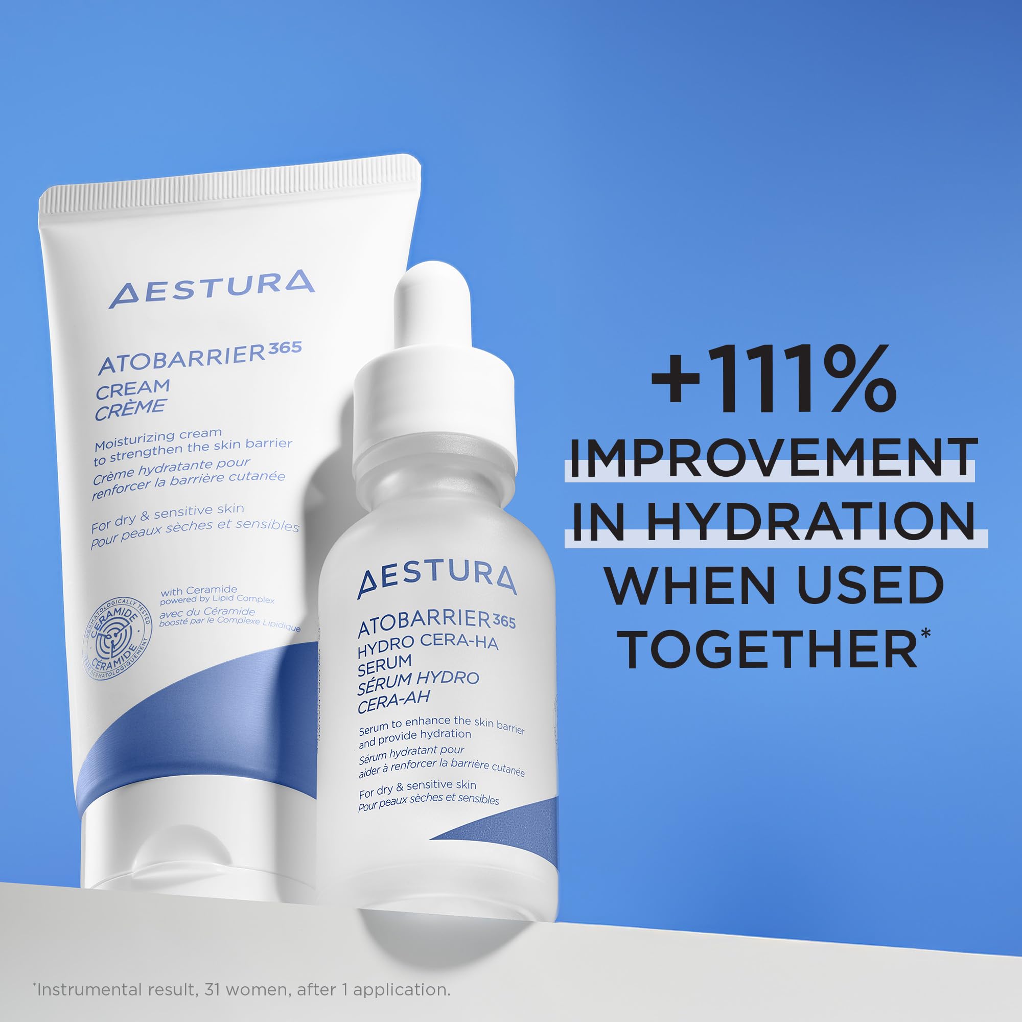 Fragrance-free label on AESTURA ATOBARRIER365 hydro serum emphasizing gentle care