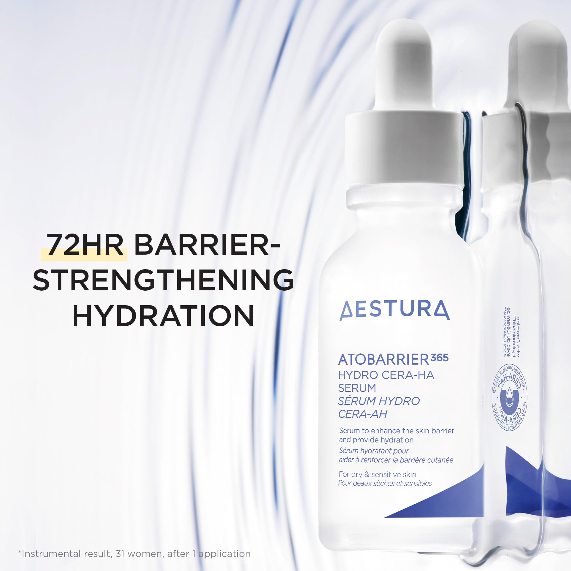 Vitamin E and glycerin elements in AESTURA ATOBARRIER365 hydro serum for lasting moisture