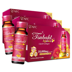 AFC Japan Tsubaki Ageless bottle front showing premium collagen blend for daily skin support